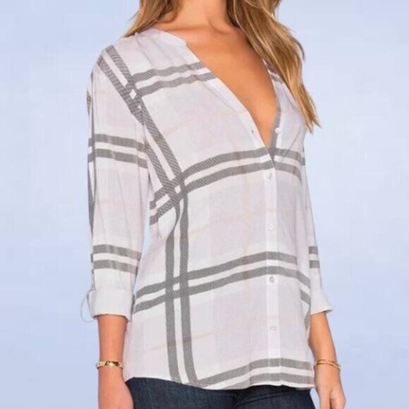 Soft Joie Dane Plaid Blouse in Iris & Porcelain - Size Large - Picture 1 of 10